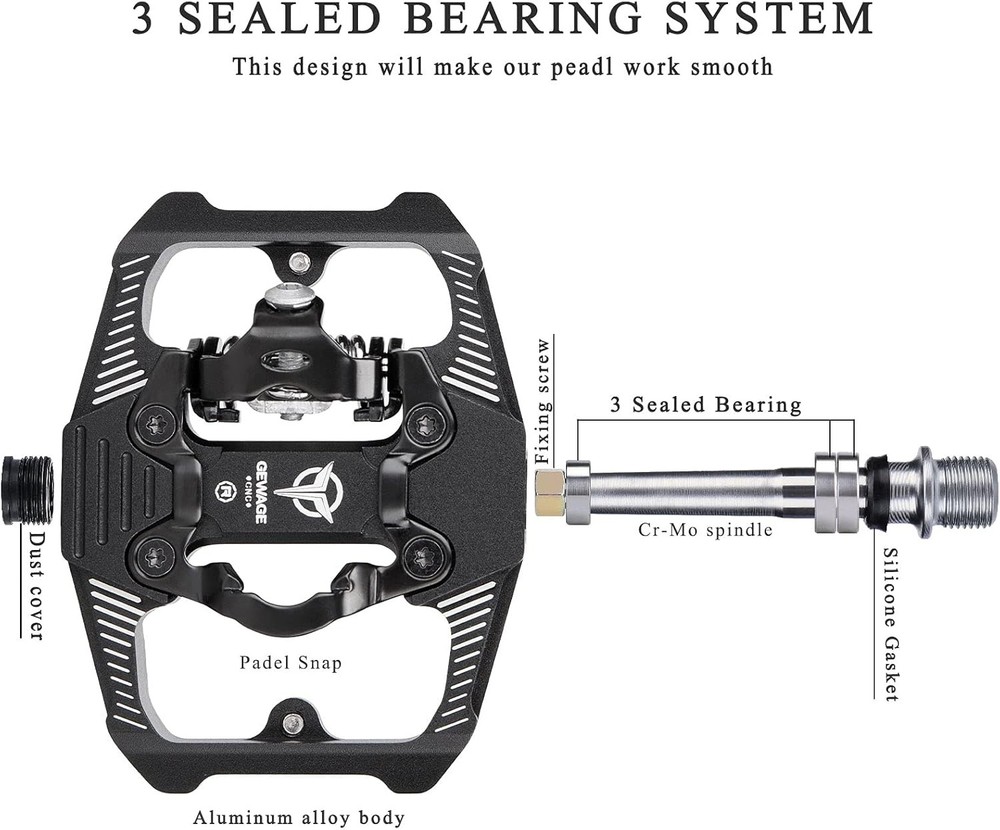Dual Function Mountain Bike Pedals - Flat & Clipless with Sealed Bearings