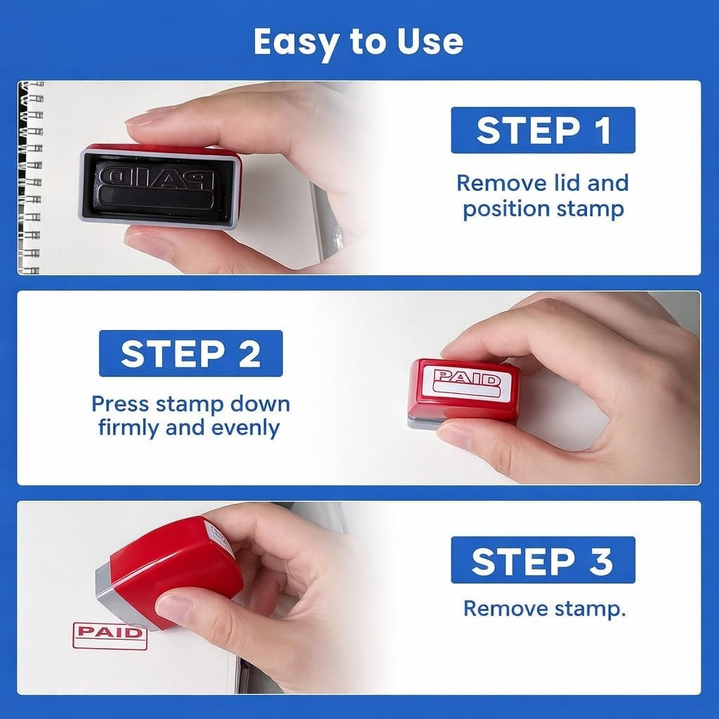 8PCS Office Stamps Set, Paid Scanned Approved Copy Faxed Completed Entered Re...