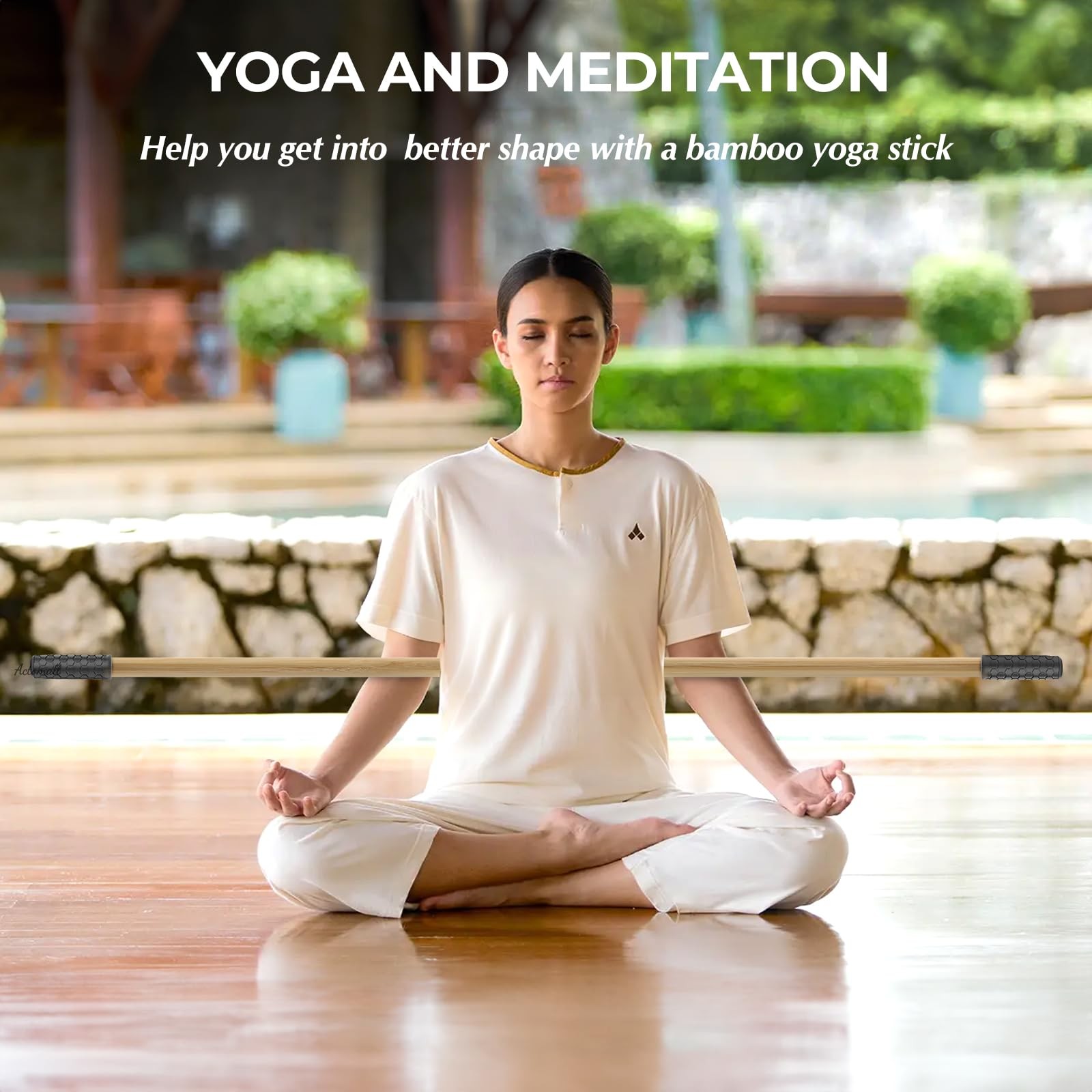 Yoga Stick for Home and Gym, Bamboo Yoga Exercise Stick for Full Range of Mot...