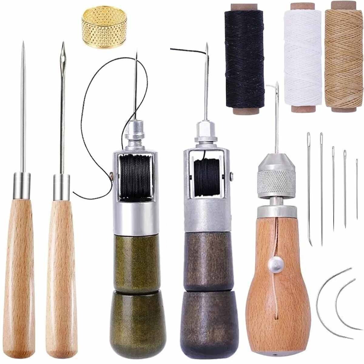 Leather Sewing Kit With Hand Speedy Stitcher Sewing Awl Waxed Thread Repair Tool