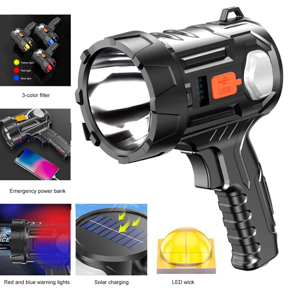 3x 90000000LM Bright Solar/USB Rechargeable LED Spotlight Flashlight Searchlight