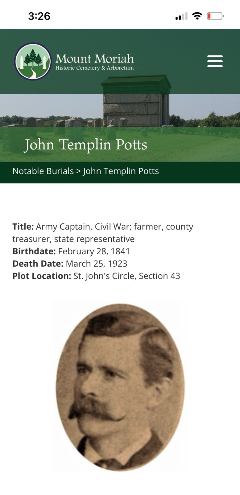 Civil War Soldier’s CVD Image - Lt. John Potts Wounded Antietam & Fredericksburg