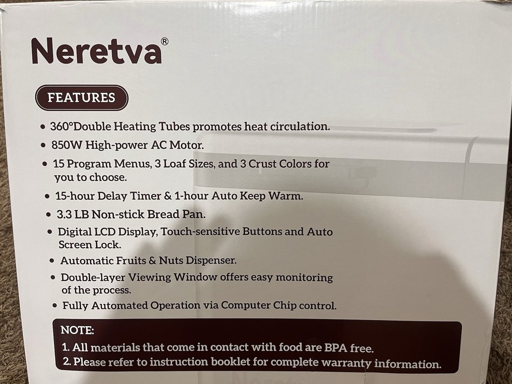 Neretva PE9806U Silver Bread Maker Machine