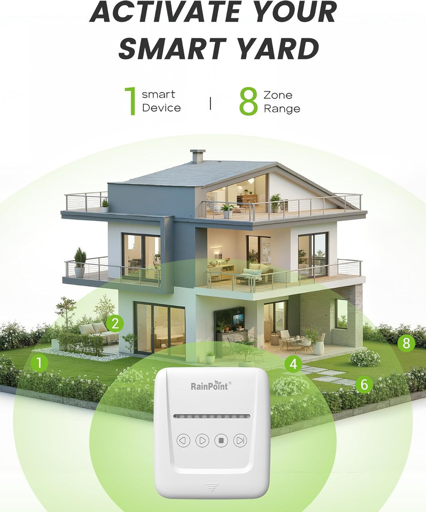 Smart 8 Zone Wifi Sprinkler Controller with Weather Intelligence & App Control