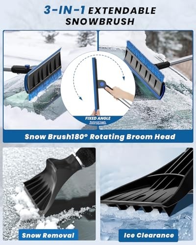 Extra Long 55.7" Ice Scraper for Car Windshield, Multi-Functional Snow Brush wit