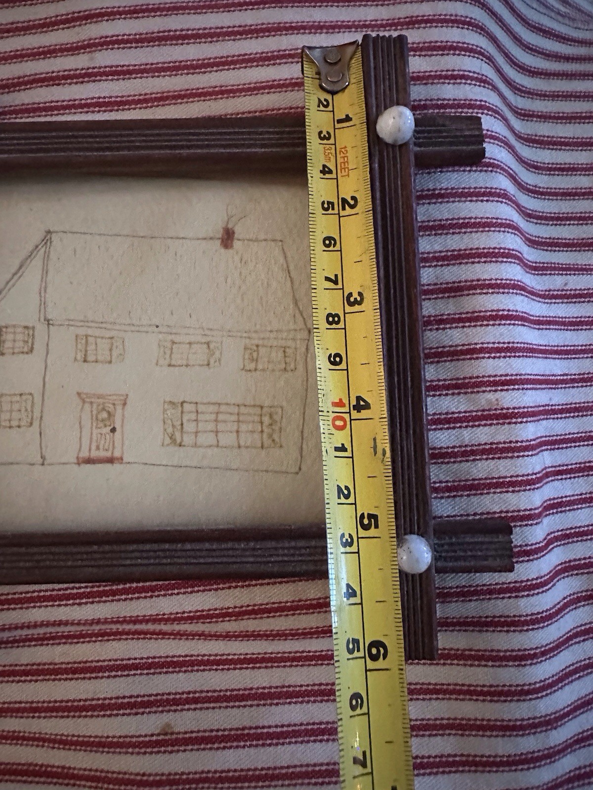 Antique American Folk Art School Girl Sketched Drawing Adirondack Frame