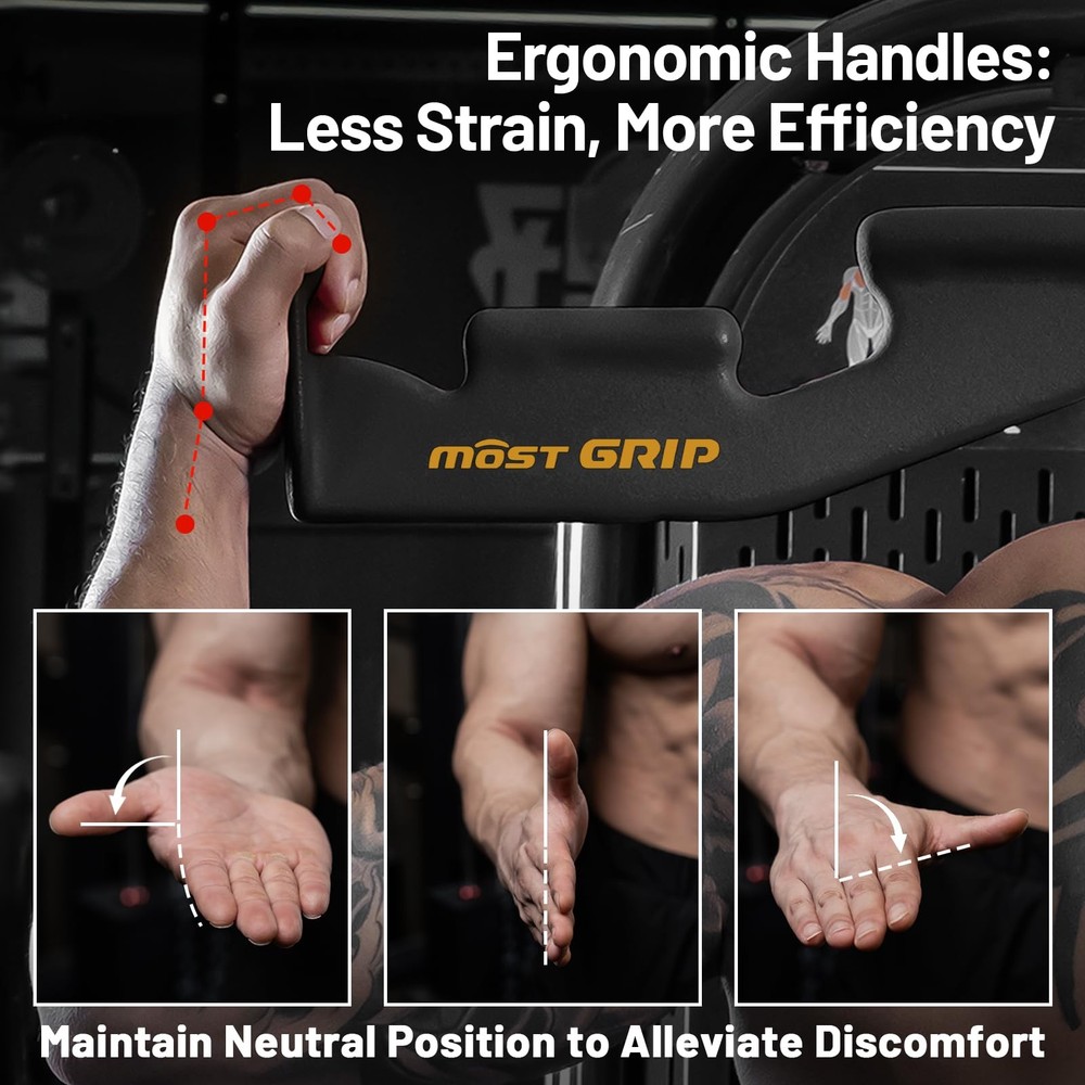 MOST GRIP LAT Pull Down Bar with 6 Ergonomic Handles, Neutral Grip Black