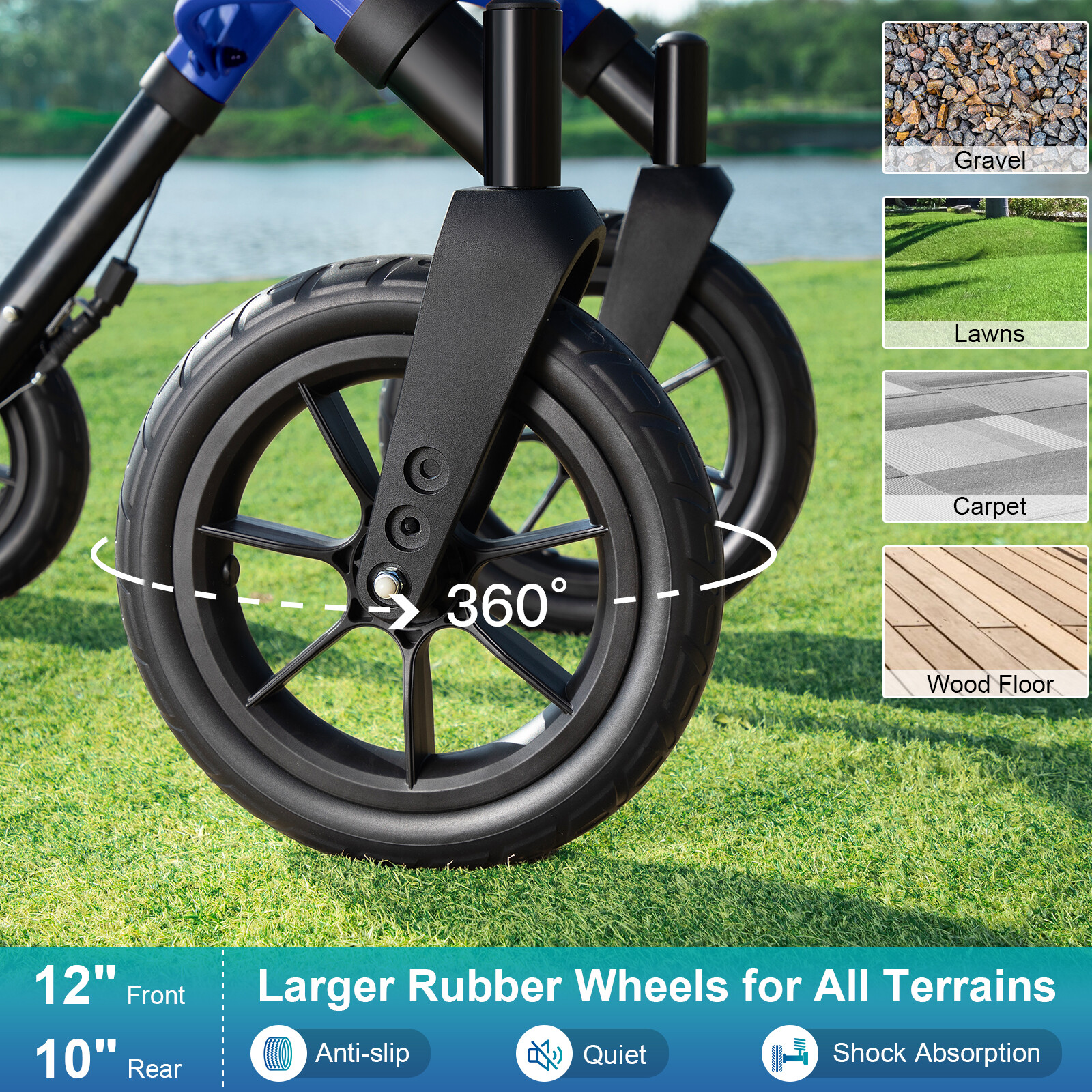 All-Terrain Rollator Walker with 12inch Rubber Wheels, Seat & Backrest, Foldable