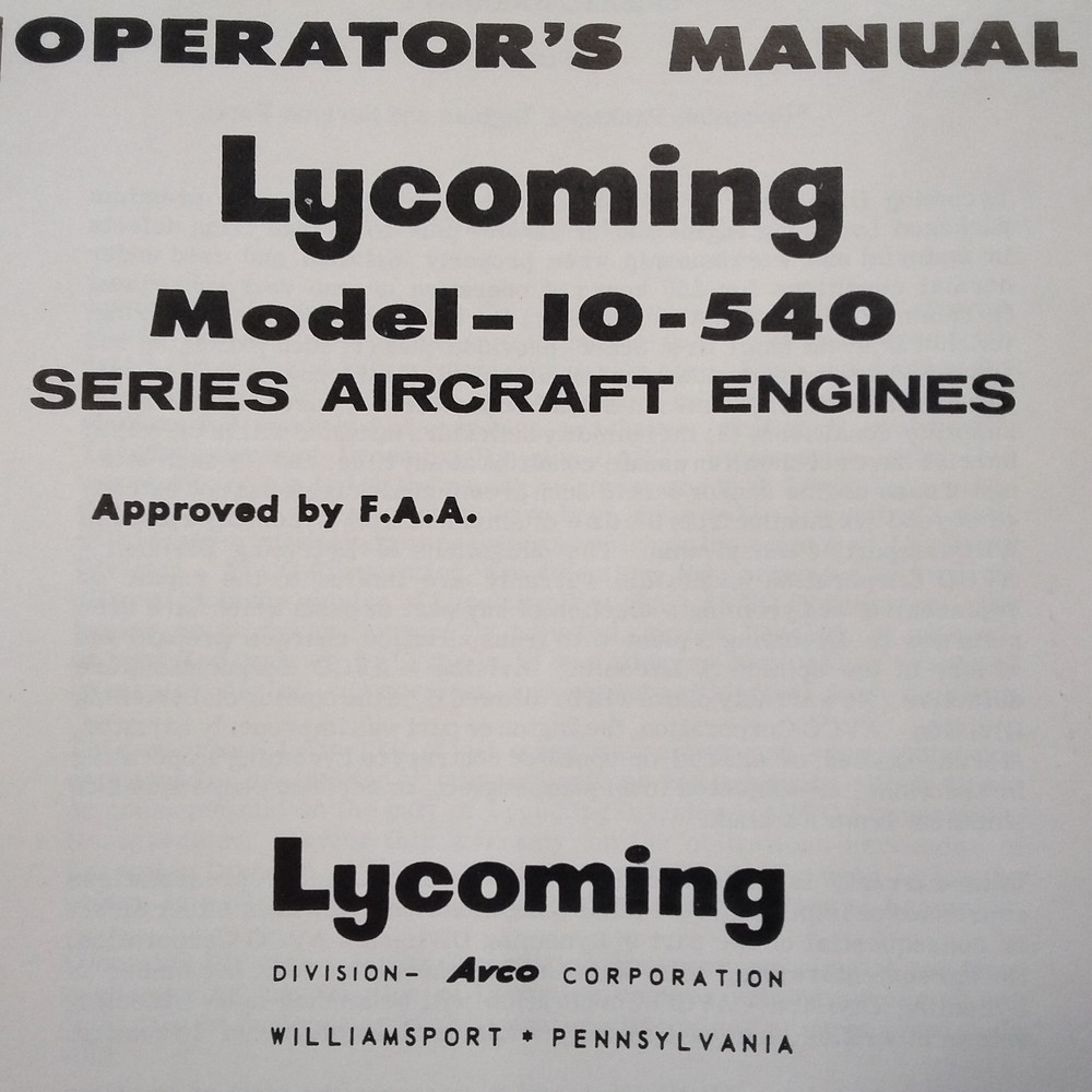 Lycoming IO-540 Engine Operator's Manual