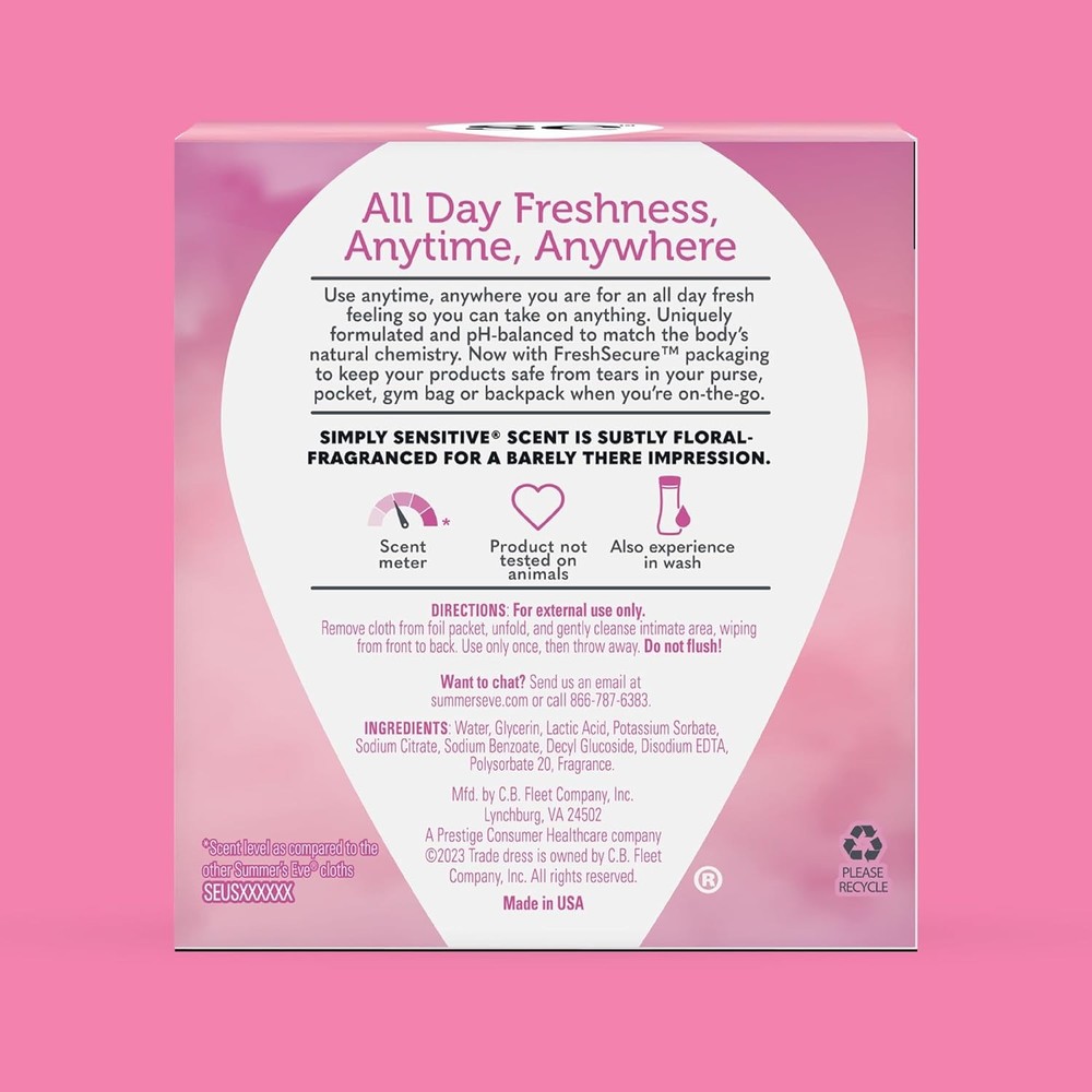 Summers Eve Sensitive Feminine Wipes 12ct pH Balanced
