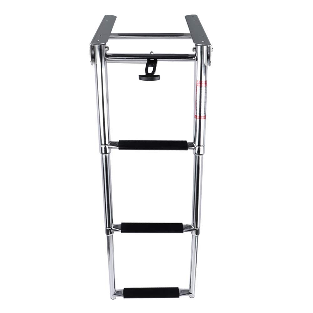 Pontoon Boat Ladder,3 Step Telescoping Ladder Under Platform Slide Silver