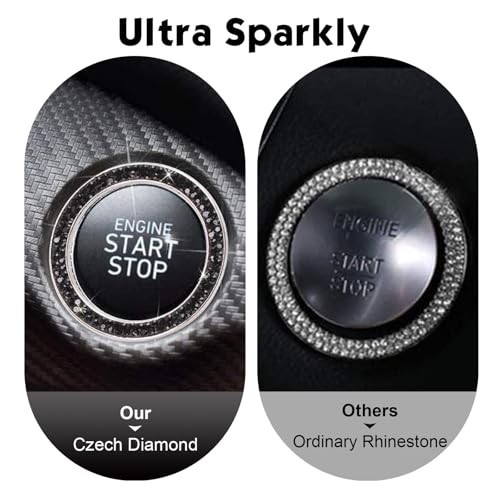 2 PCS Bling Push Start Button Cover, Crystal Rhinestone Engine Start Black