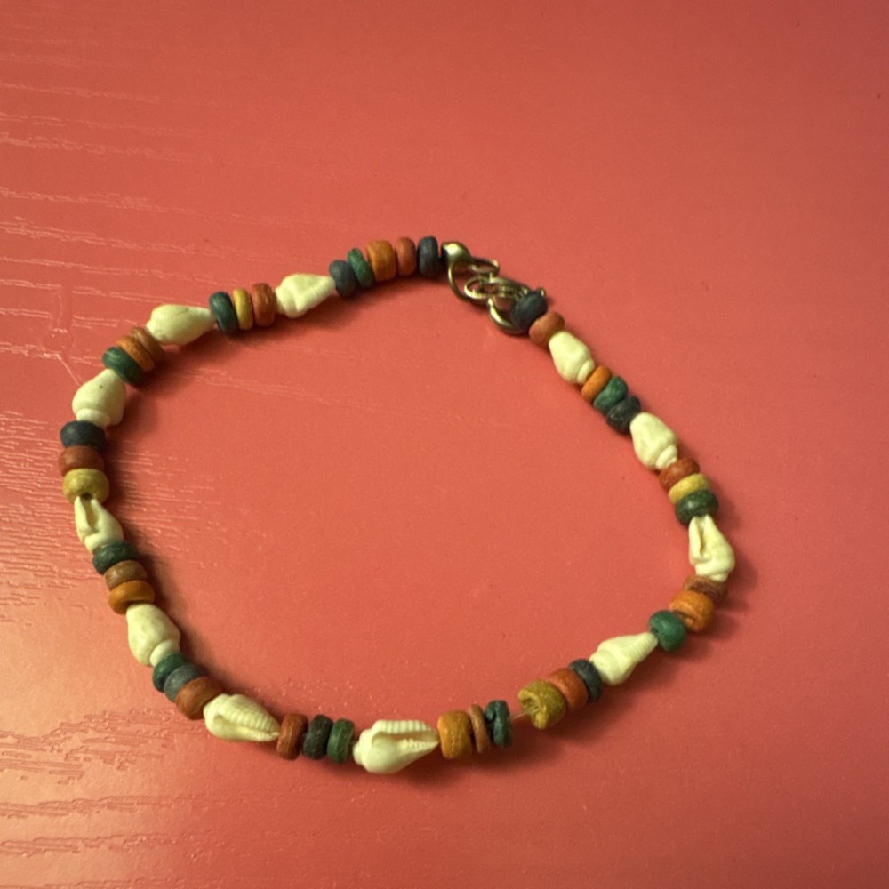 Beaded Bracelet Shell Multicolor Spring Ring Adjustable Unisex 8in Charm Dangle