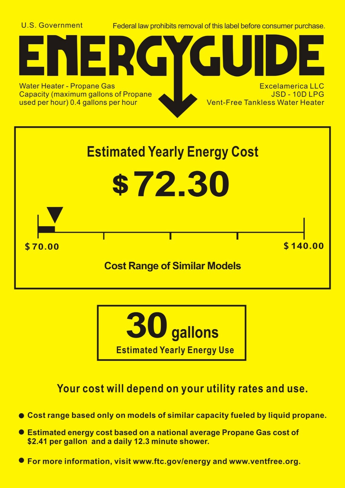 EXCEL 1.6 GPM COBREMAX TANKLESS GAS WATER HEATER VENTFREE (LPG)