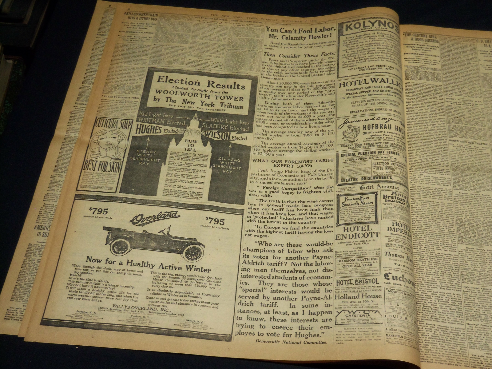 1916 NOVEMBER 7 NEW YORK TIMES - BOTH SIDES SURE OF VICTORY TODAY - NT 7686