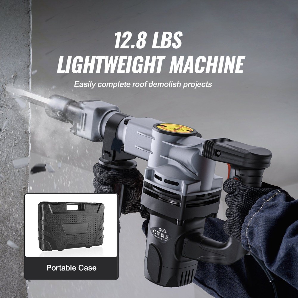 1400W Concrete Breaker Jackhammer 19J 2 Chisel Bits Rotating Handle
