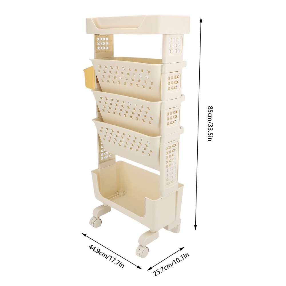 Rolling Book Cart 5 Tier PP Multi-Functional Movable Storage Book Rack White