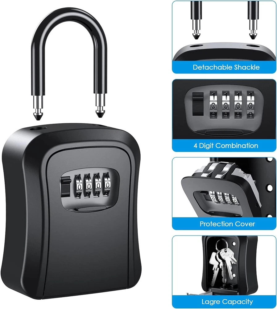Key Lock Box for Outside-Combination Lockbox for House Key-Portable/Wall Mounted
