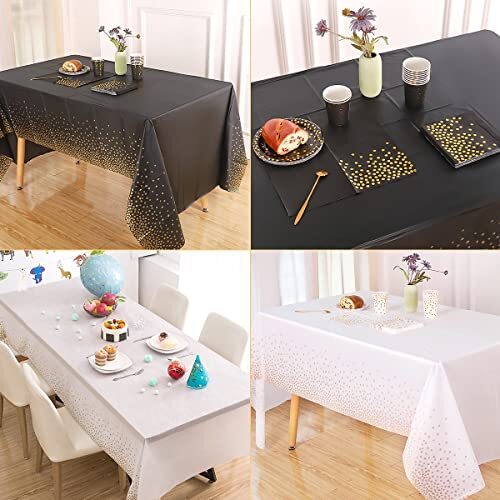 Black and Gold Plastic Tablecloth, 54 "x108 Rectangular 1 Pack Black Gold