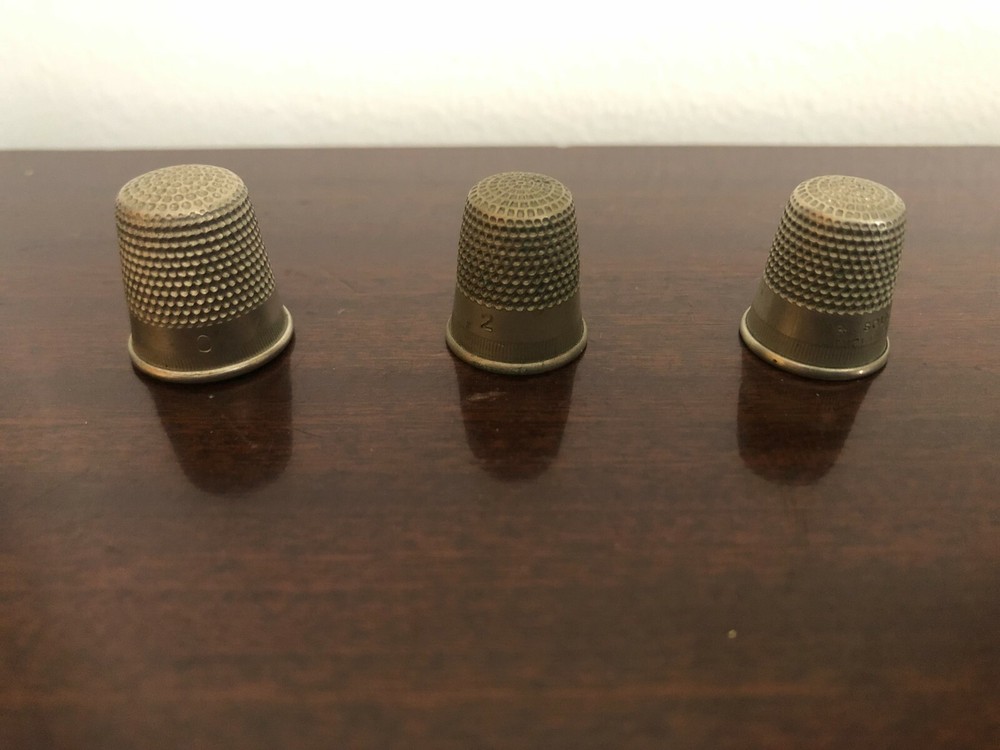 3 x Vintage Solid Nickel Silver Thimble No 2 / 0