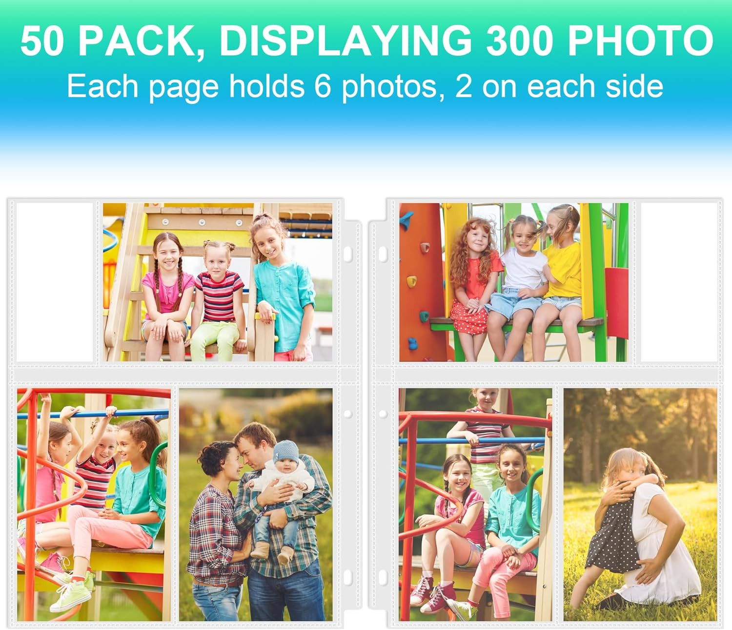 50 Pack 4 X 6 Photo Sleeves for 3 Ring Binder(300 Pictures), Heavy-Duty Archival