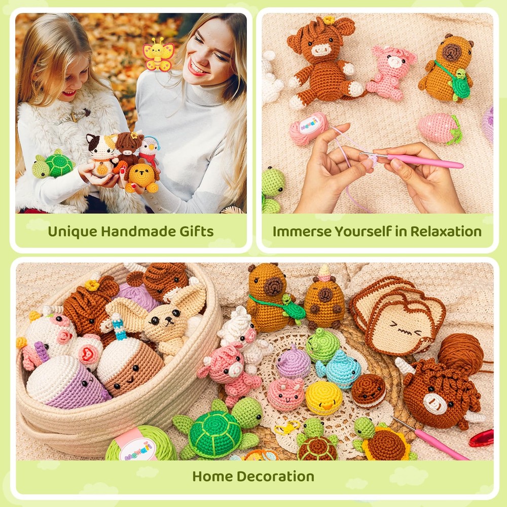 Crochet Kit for Beginners Level 1 with 40% Extra Eco-Friendly Pre-Started Eas...
