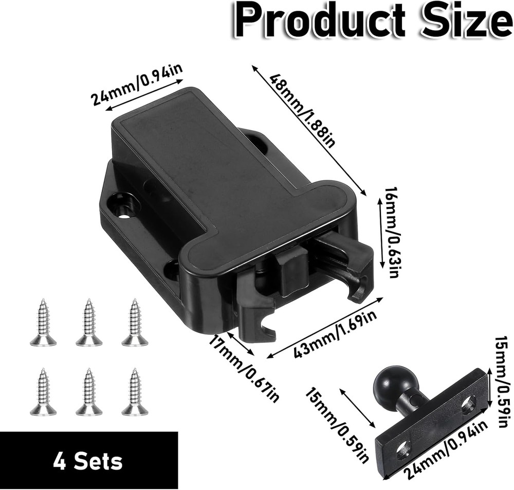 4 Pack Push Latches for Cabinets Push to Open Self-Locking Drawer Door Hardware