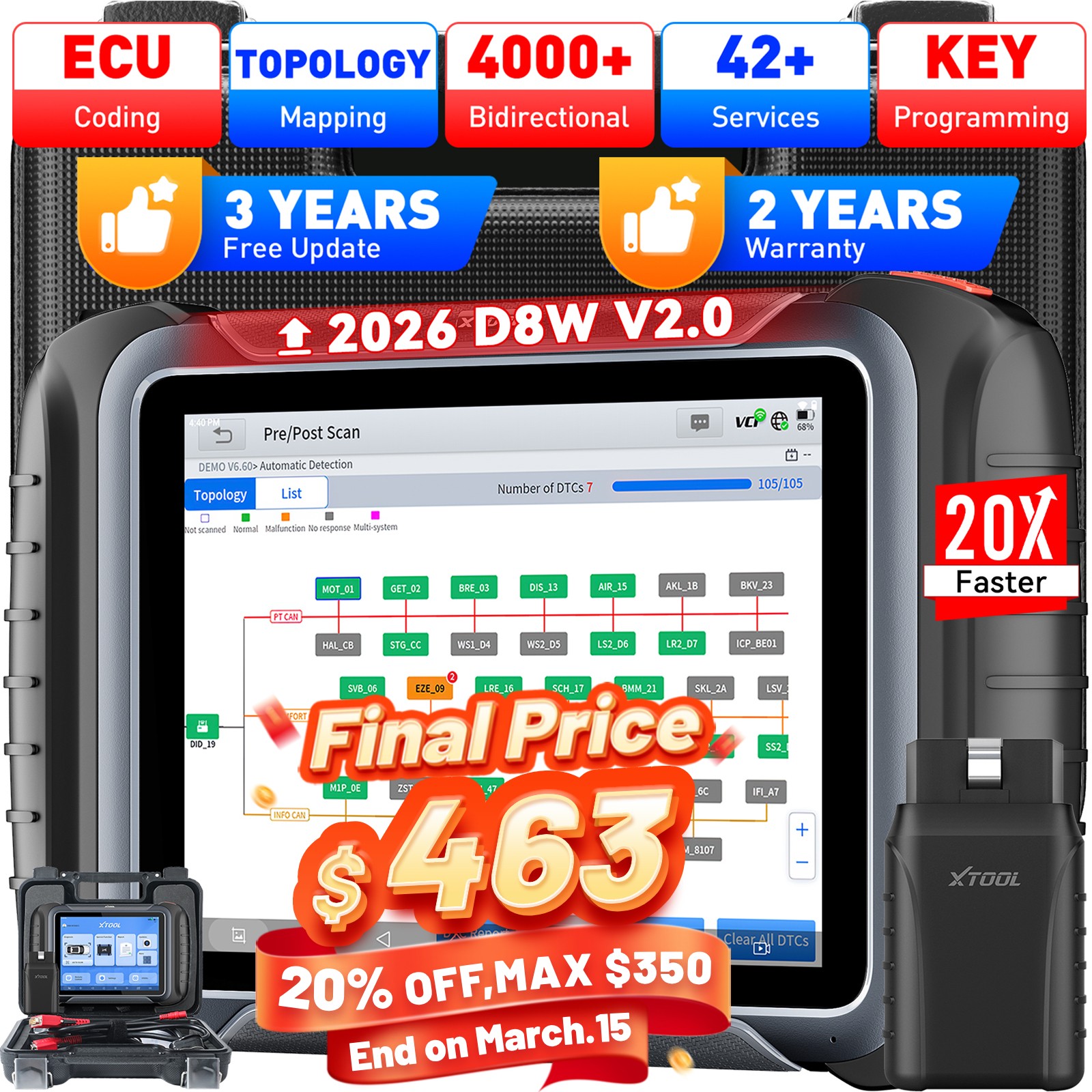 2026 XTOOL D8W Auto Full Diagnostic Tool Bi-Directional WIFI Scanner Topology
