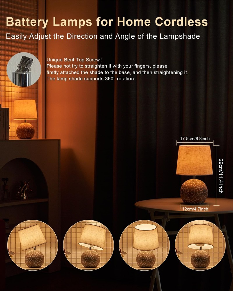 UMEXUS 11" H Ceramic Rechargeable Cordless Table Lamp with Timer & Remote - S...