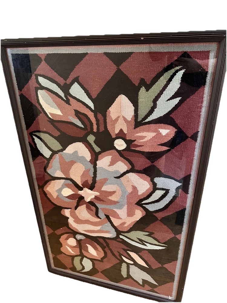 Floral Needlepoint Framed 42x27'