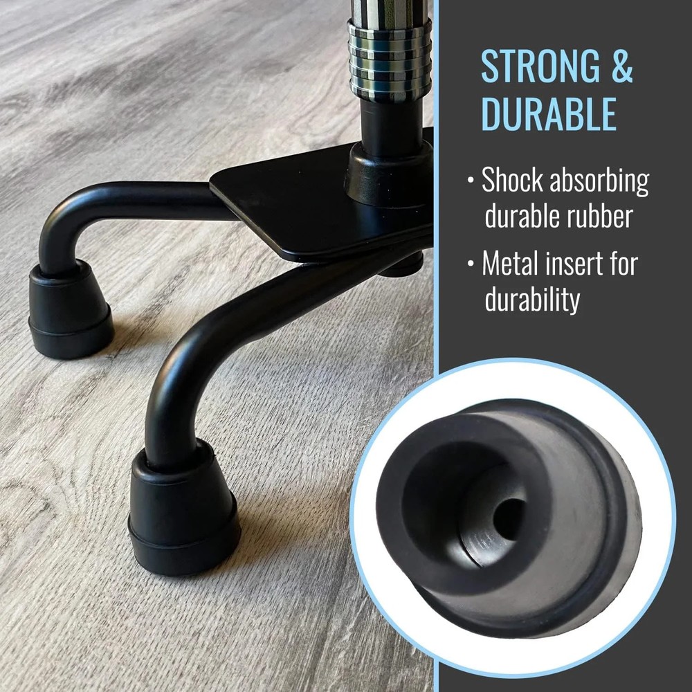 DMI Durable Replacement Quad Cane Tips, Extra Stability, No-Slip Grip, 1/2 Inch,