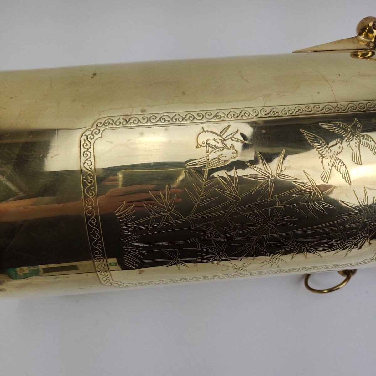 Vintage Brass Umbrella Cane Holder Stand 18" with Decorative Handles Asian Motif