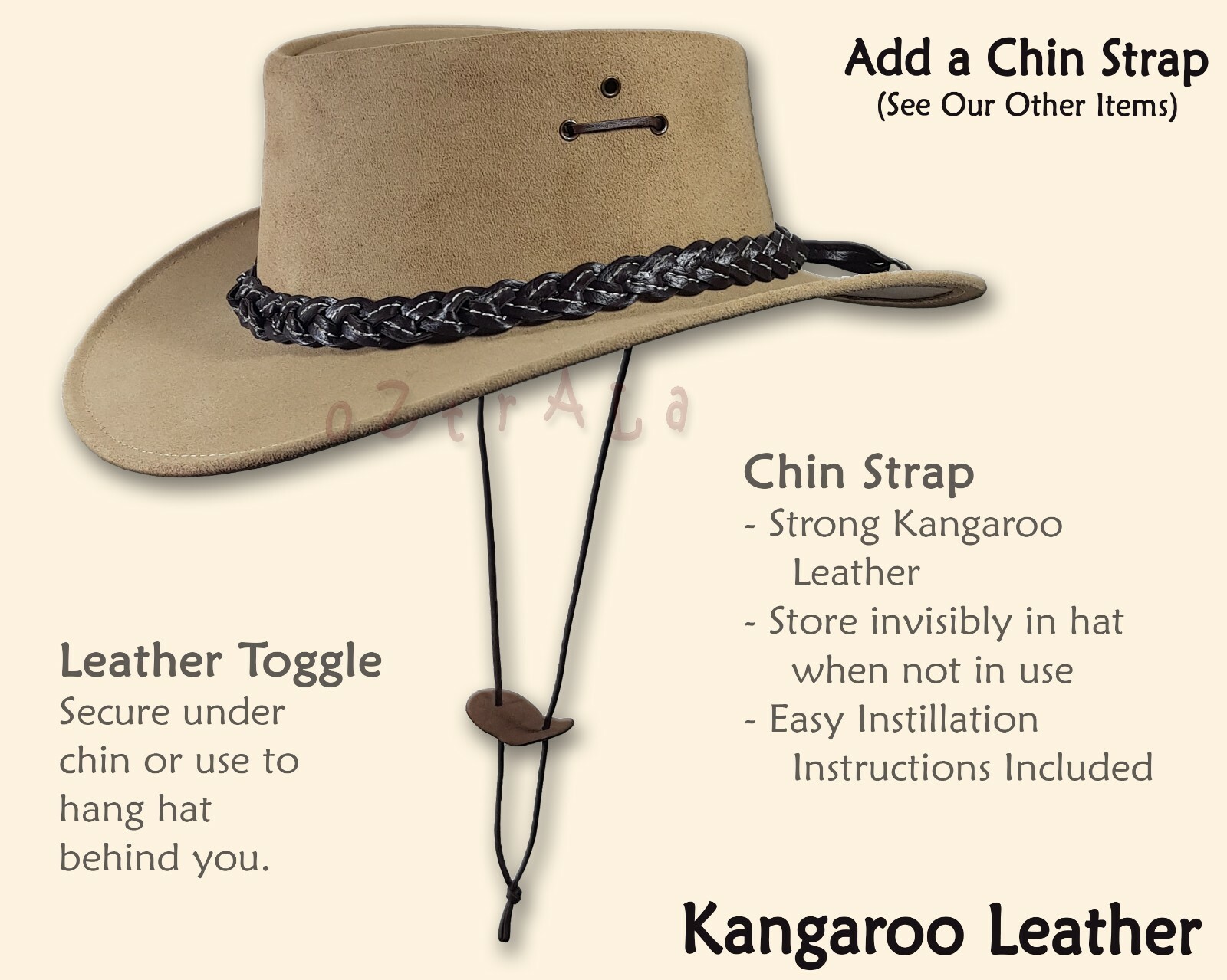 【oZtrALa】 Oiled KANGAROO Leather Hat Cowboy Western Outback Mens Golf AUSTRALIAN