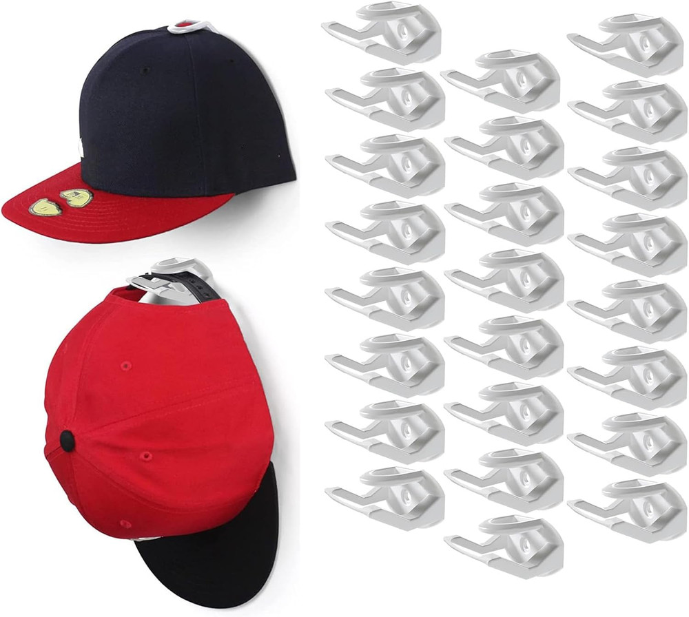 24 Pack Adhesive Hat Hooks – Wall Hat Rack for Baseball Caps