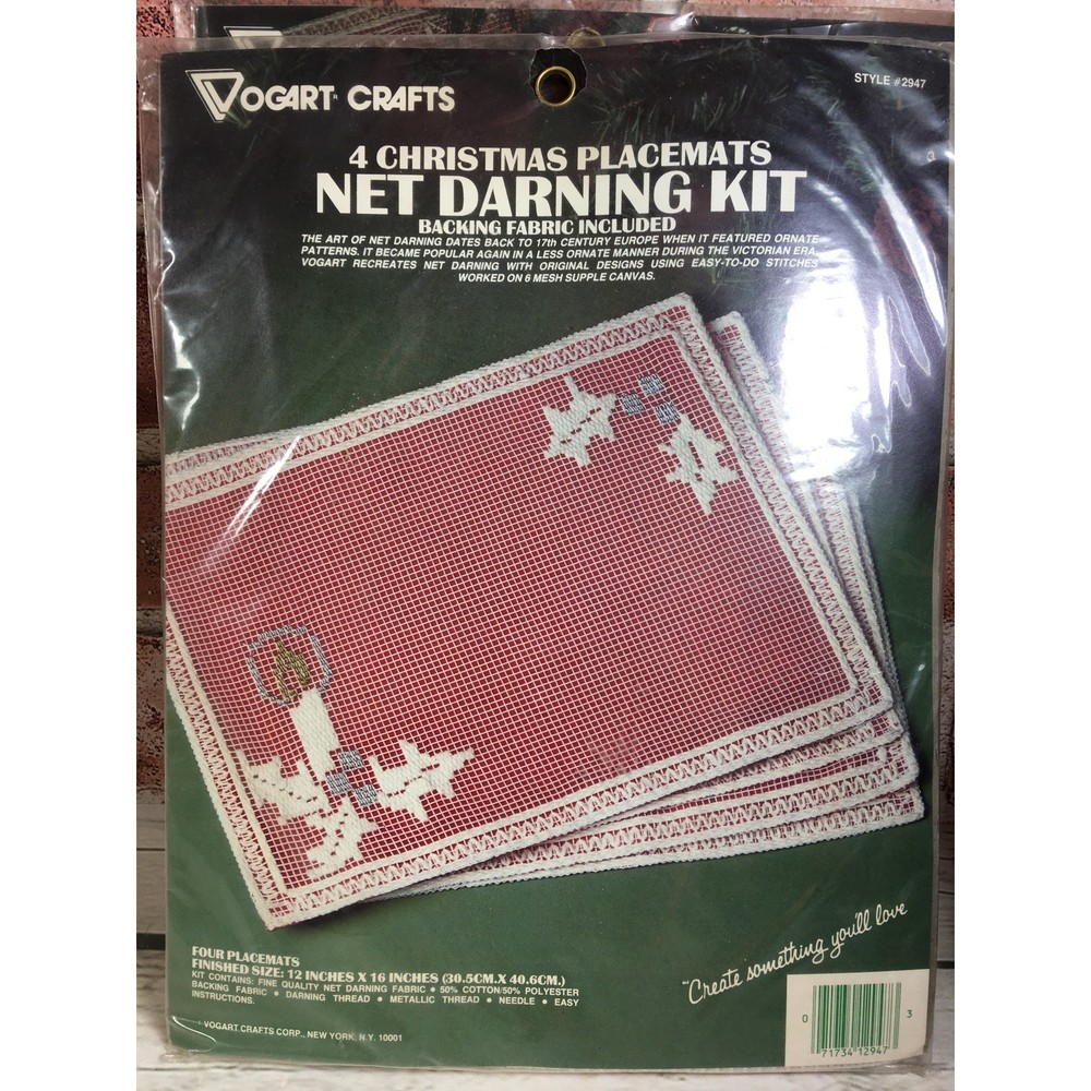 2 Unopened Vogart Crafts Christmas Net Darning Kits Placemats & Table Runner