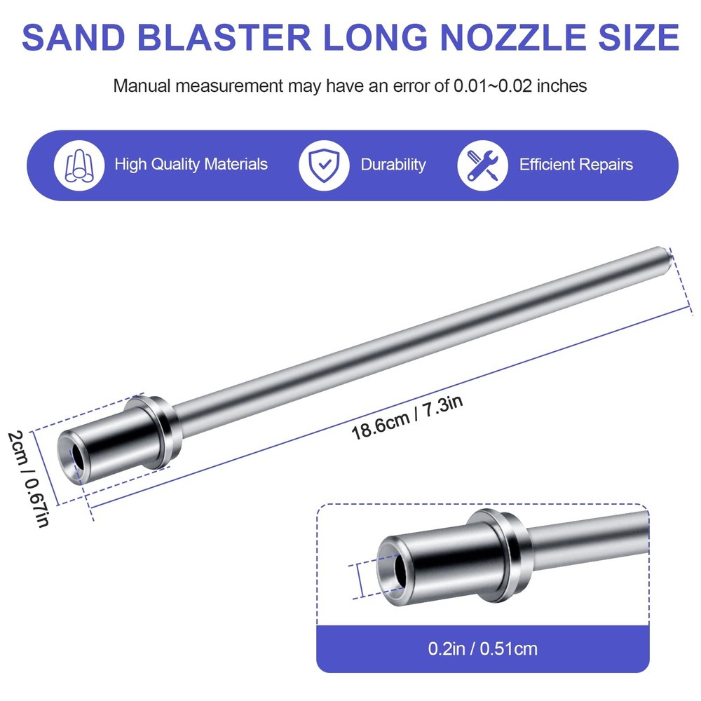 Sand Blaster Long Nozzle for LE Lematec, Sandblasting Small, Silver
