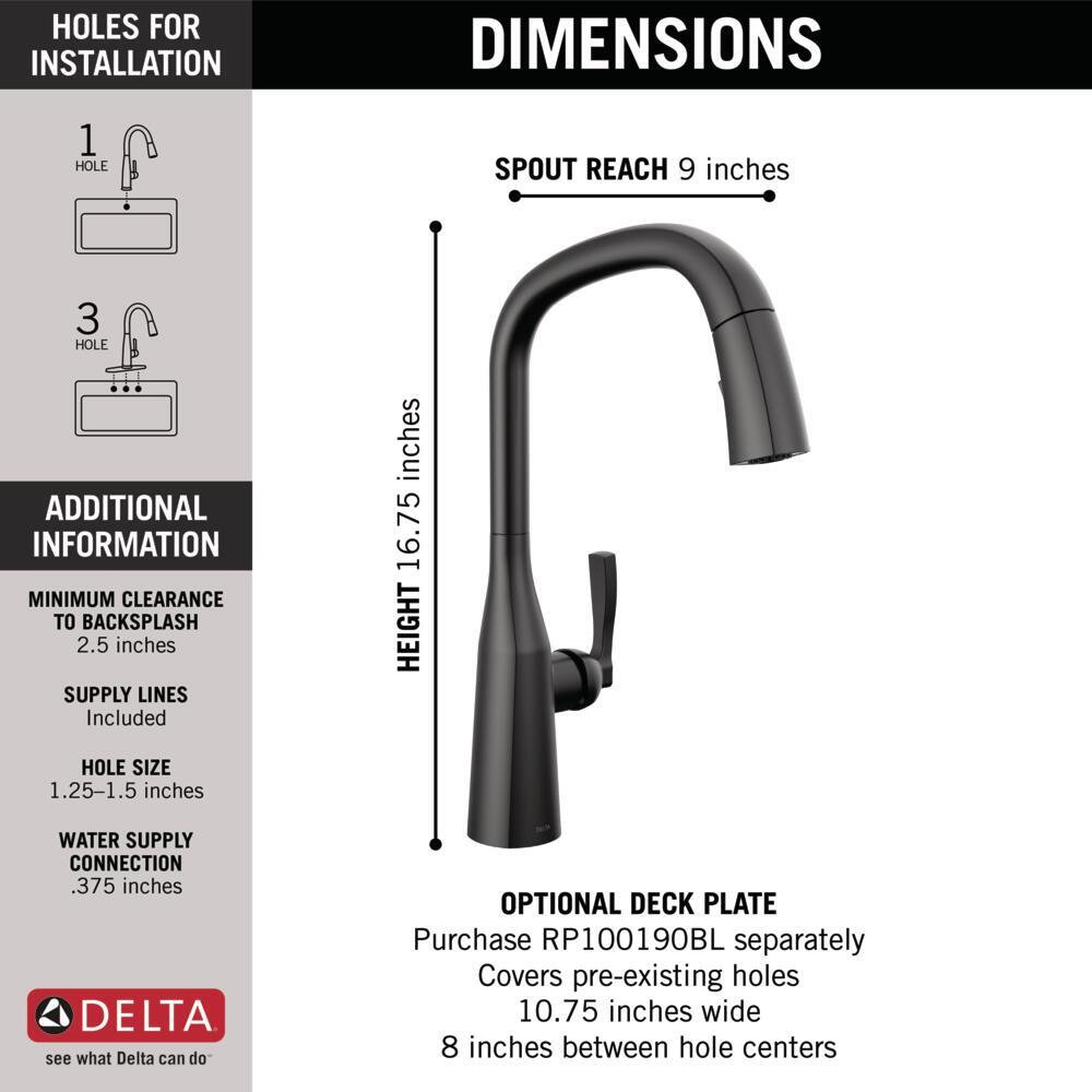 Delta Stryke Pull-Down Kitchen 1-Handle Matte Black-Certified Refurbished