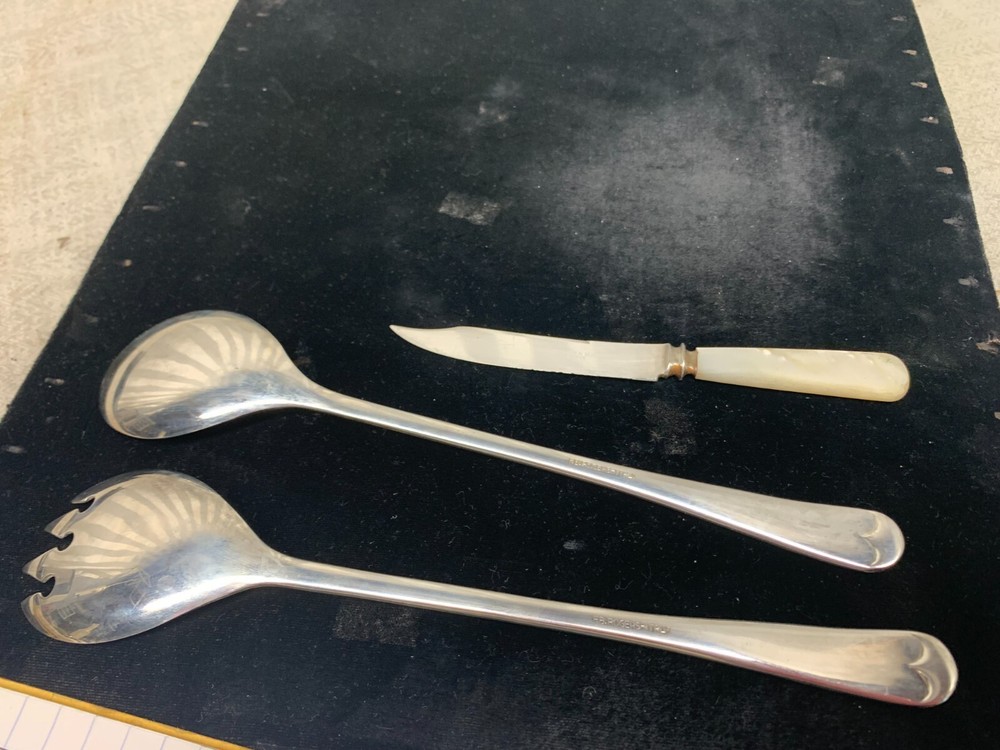 FB. Rogers Silver Plated Fork Spoon Serving Set & Mother Of Pearl Knife Landers