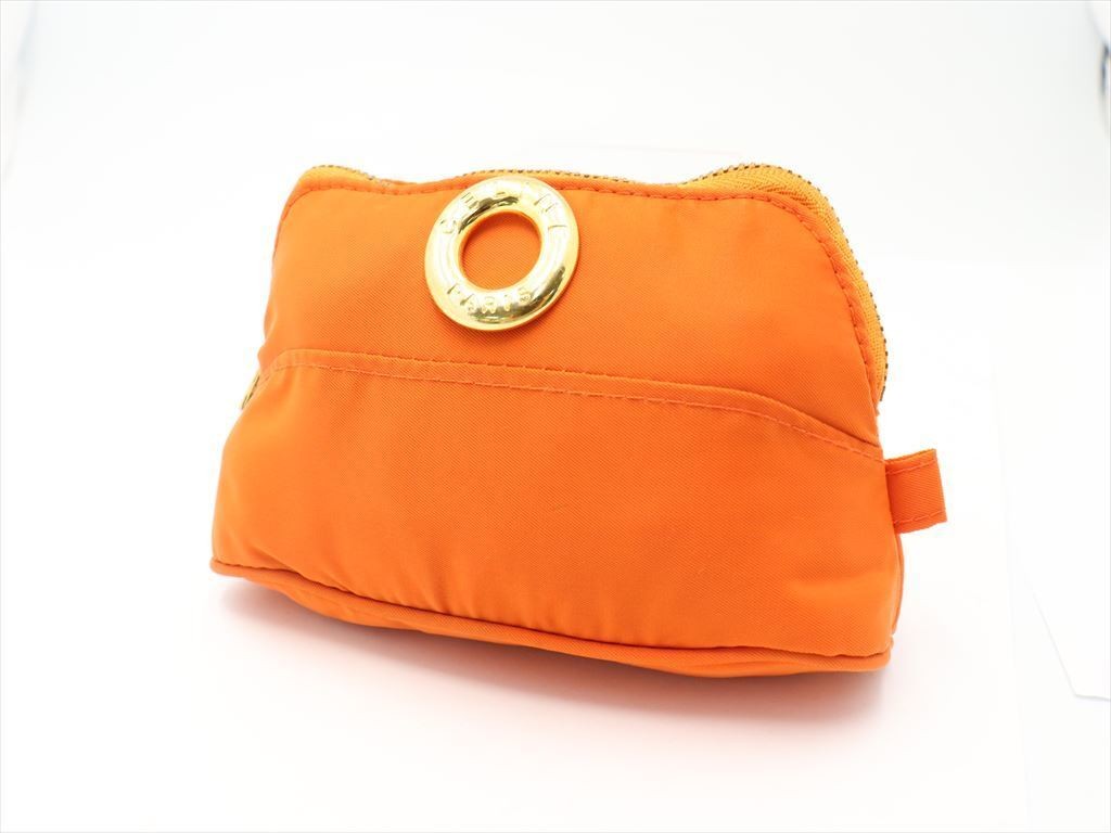 Celine Ring Logo Nylon Small Pouch Coin Case Orange Used Rare Color