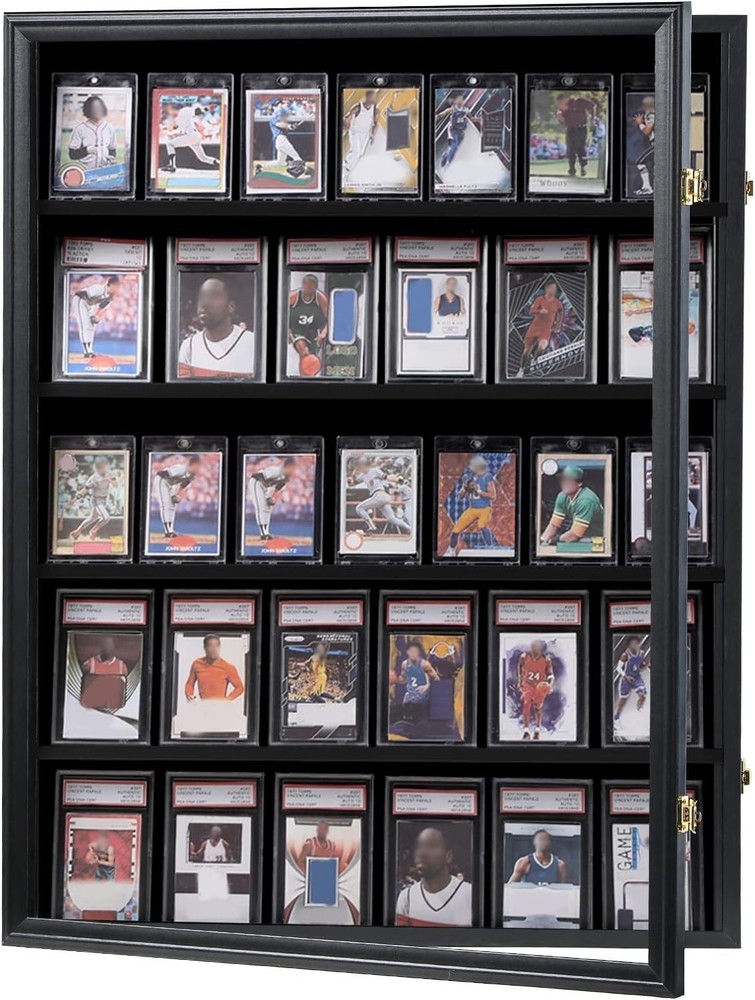 35 Graded Sports Card Display Frame -Baseball Card Display Case Lockable - Tr...