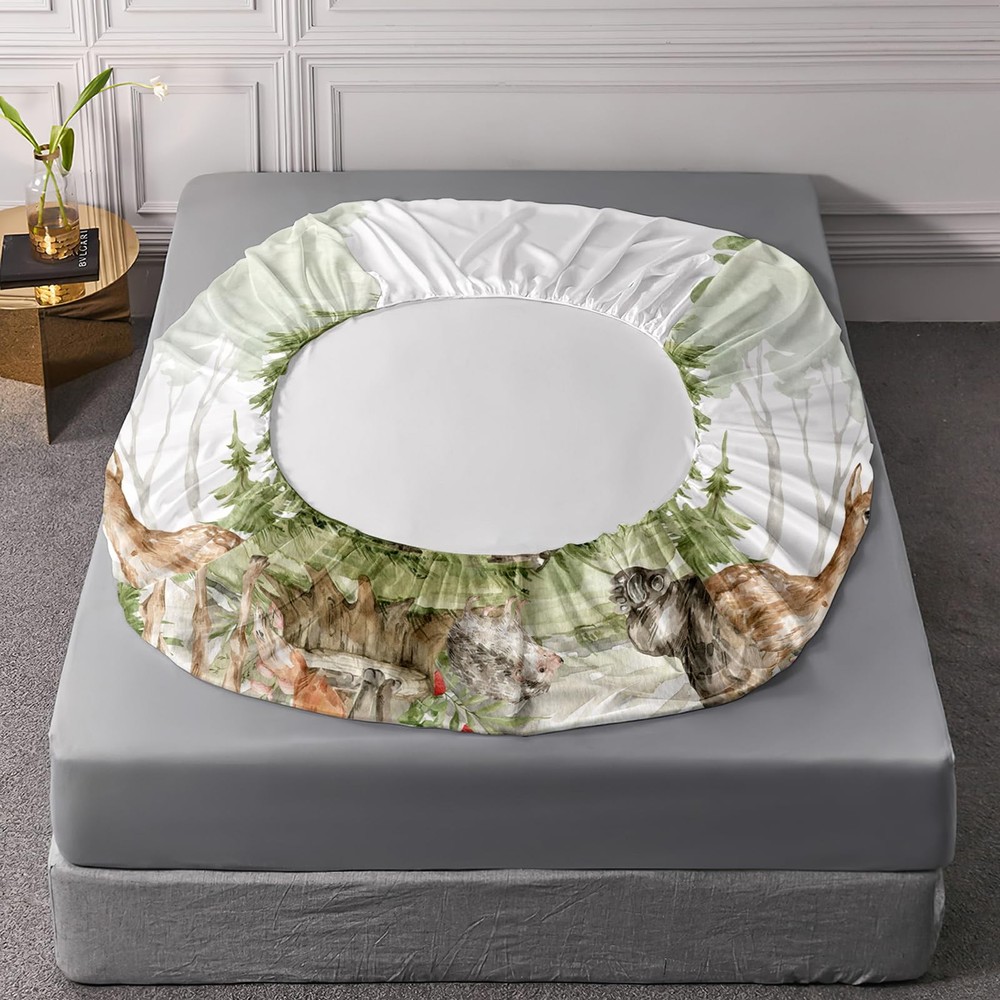 QOOMO Black Bear Watercolour Microfiber Flat Fitted Sheets Set for Children C...
