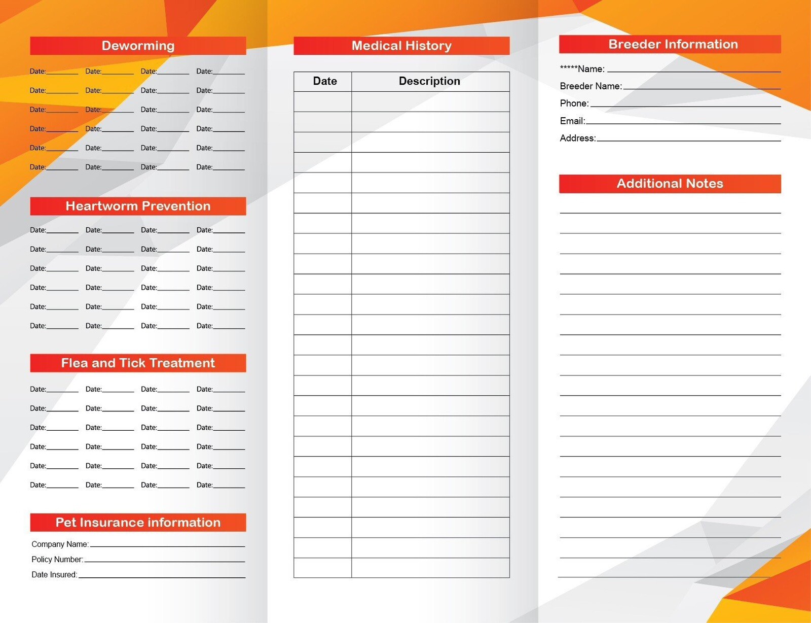 25 Canine Dog Puppy Health Record Vaccine Shot Folder Booklet FREE SHIPPING