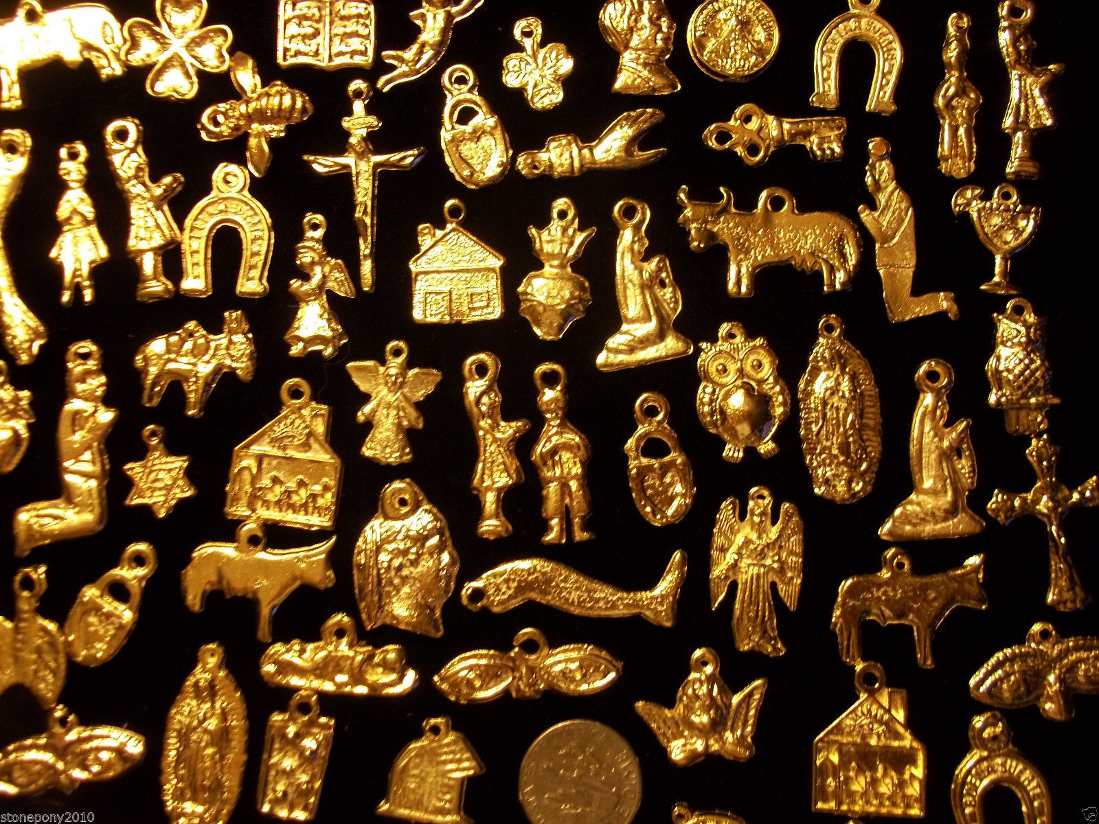100 Milagro Charms Mexican Folk Art GOLD Good Luck Exvoto Nicho Retablo Lot
