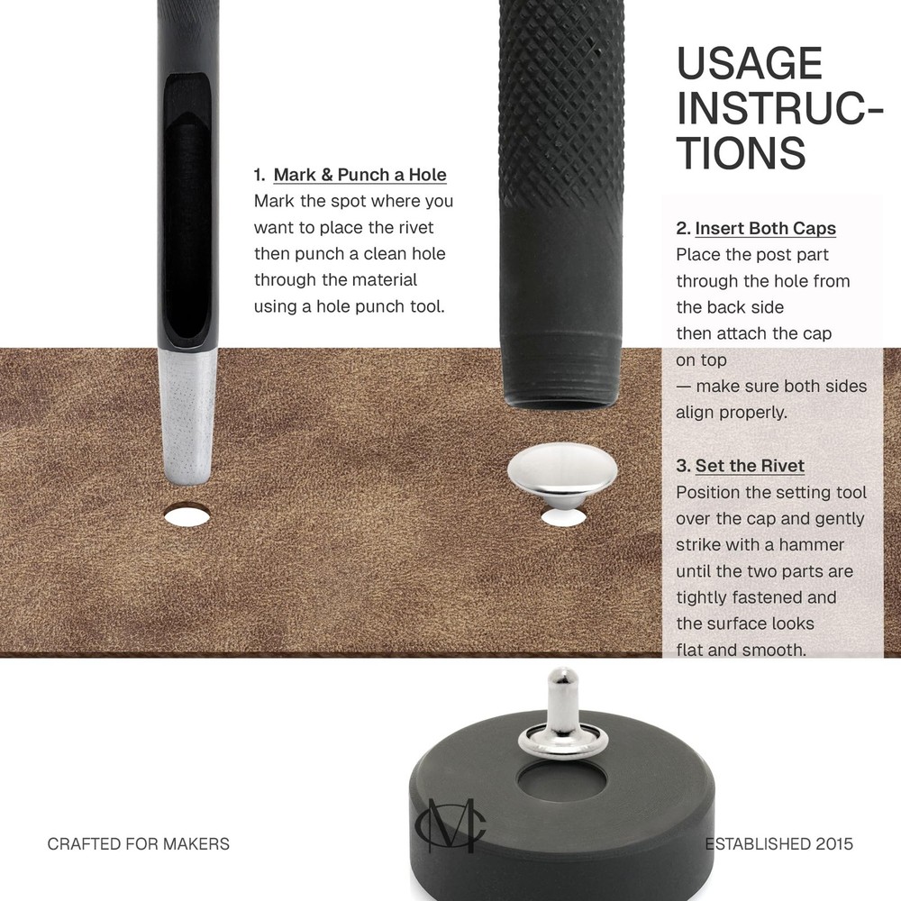 50 Sets Double Cap Leather Rivets 8mm Gold Studs