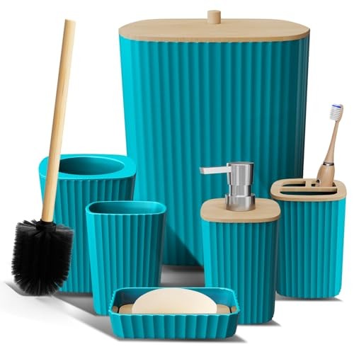 Bathroom Set - Bathroom Accessories Set, 6PC Bathroom Complete Set Teal