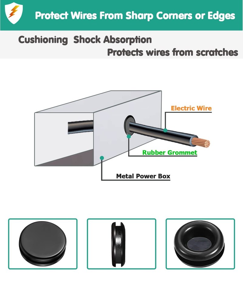Gysxrda Rubber Grommet Kit 200 Pack - 7 Sizes Firewall Hole Plugs - B