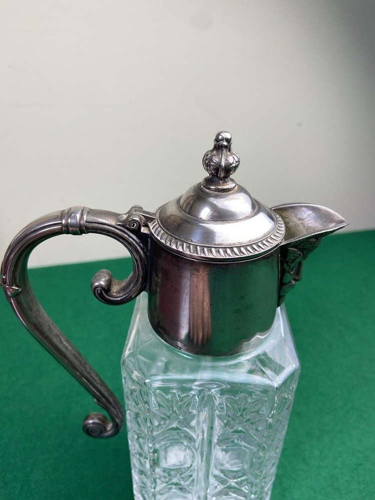 Silver Plated Small Rectangular Cut Glass Decanter Claret Jug Bacchus Face