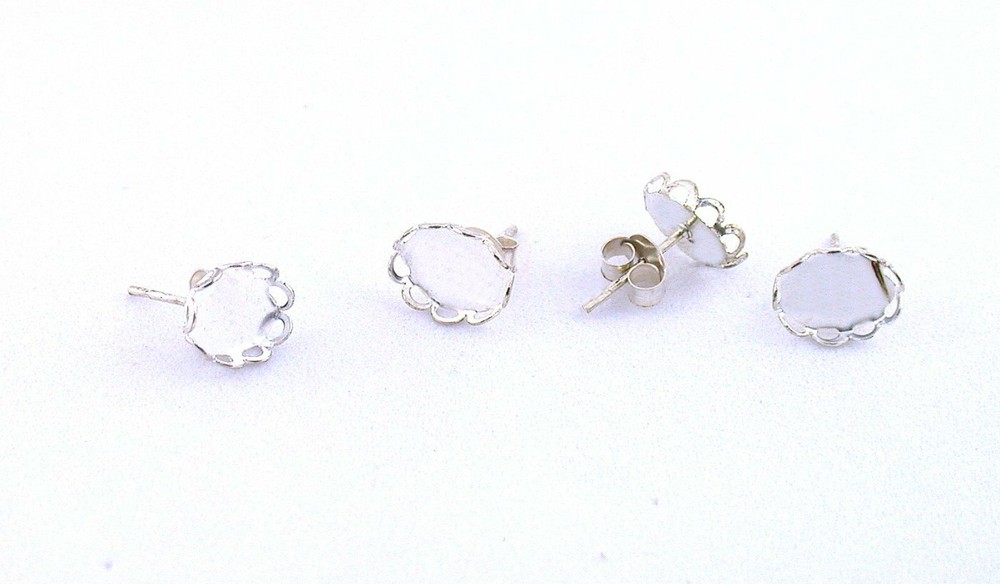One Pair 8x6 Oval Sterling Silver Post Nut Bezel Cabochon Earring Finding EE3