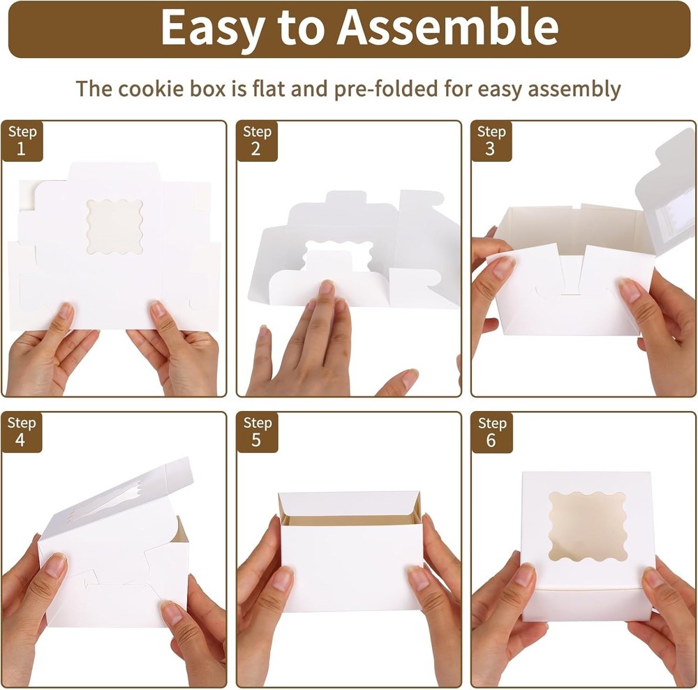 200 Count White Bakery Boxes with Window - Elegant Cookie Packaging Solution