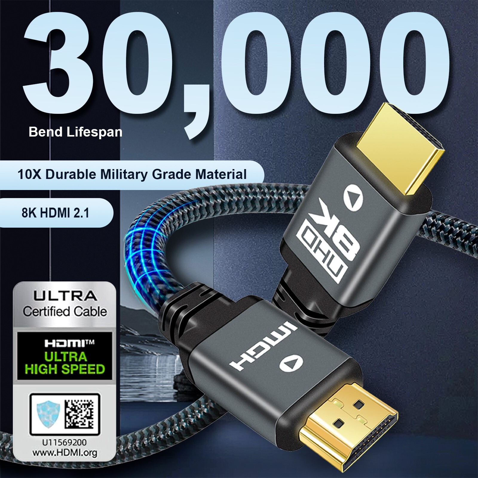 8K HDMI Cable HDMI 2.1 48Gbps High Speed Braided UHD HDTV 3D Dolby HDCP eARC HDR